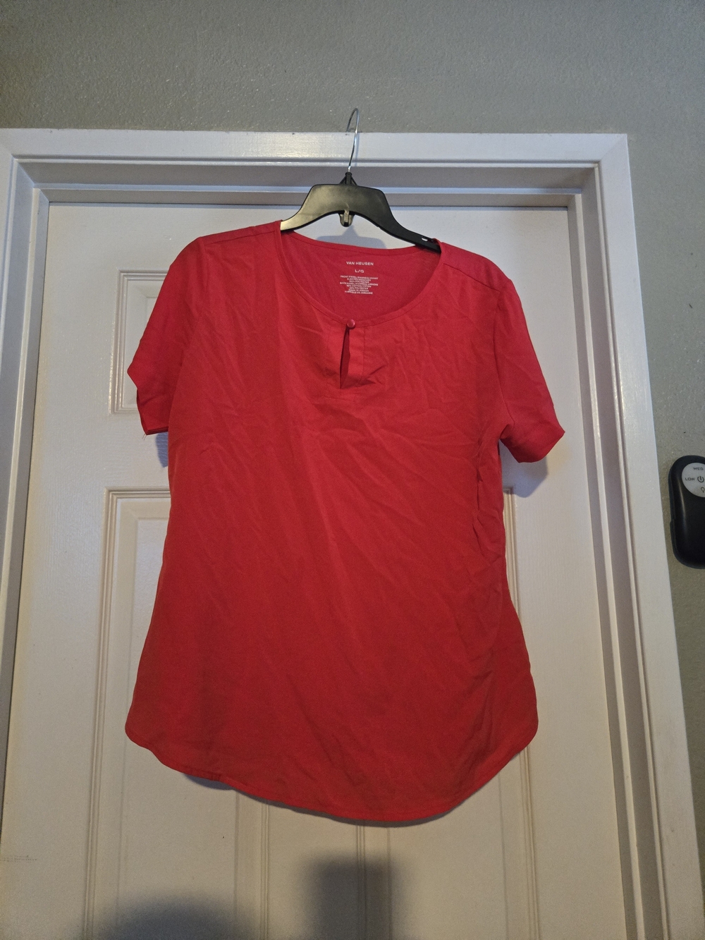 Van Heusen Women’s Short Sleeve Notch-Neck Tee in Red